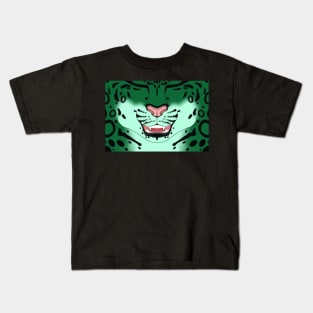 Green Snow Leopard Face Kids T-Shirt